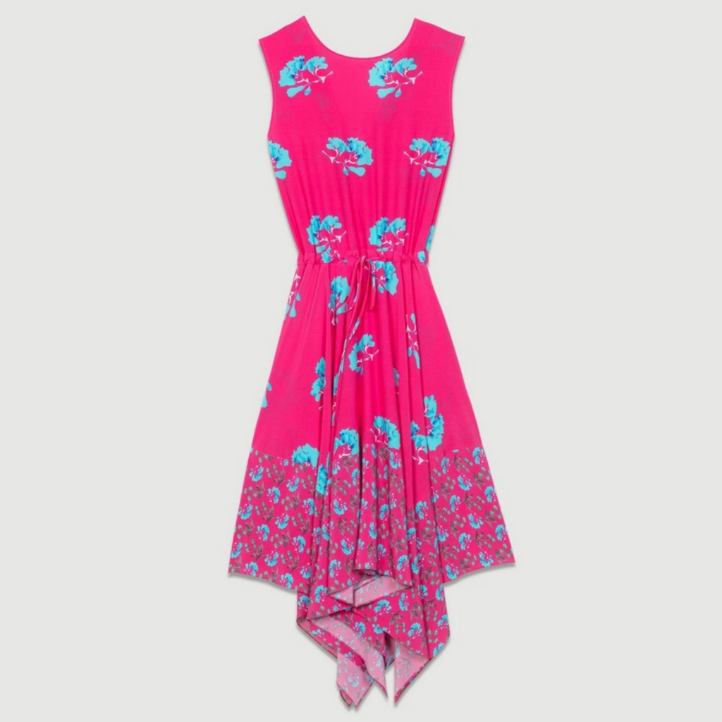 Maje Sleeveless Asymetric Fuchsia Printed Long Dress